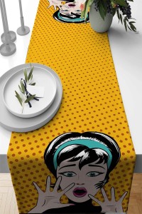 Sarı Yüzler Desen Premium Masa Örtüsü Runner RNR069 Sarı Yüzler Desen Premium Masa Örtüsü Runner RNR069