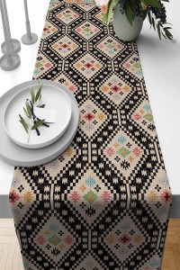 Çok Renkli Etnik Desenli Premium Masa Örtüsü Runner RNR071 Çok Renkli Etnik Desenli Premium Masa Örtüsü Runner RNR071