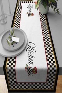 Ekru Mutfak Temalı Premium Masa Örtüsü Runner RNR075 Ekru Mutfak Temalı Premium Masa Örtüsü Runner RNR075