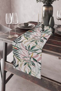 Pembe Çiçekli Desen Premium Masa Örtüsü Runner RNR083 Pembe Çiçekli Desen Premium Masa Örtüsü Runner RNR083