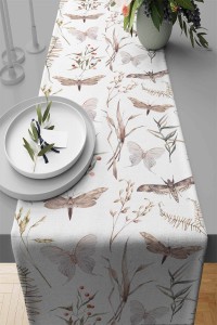 Bej Kelebekli Desen Premium Masa Örtüsü Runner RNR084 Bej Kelebekli Desen Premium Masa Örtüsü Runner RNR084