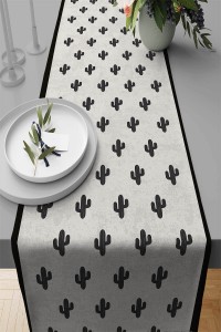 Ekru Kaktüs Desenli Premium Masa Örtüsü Runner RNR085 Ekru Kaktüs Desenli Premium Masa Örtüsü Runner RNR085
