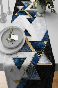Mavi Geometrik Desenli Premium Masa Örtüsü Runner RNR091 Mavi Geometrik Desenli Premium Masa Örtüsü Runner RNR091