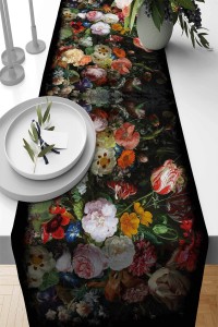 Siyah Çiçek Desenli Premium Masa Örtüsü Runner RNR103 Siyah Çiçek Desenli Premium Masa Örtüsü Runner RNR103