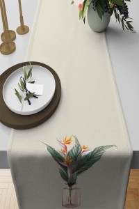 Krem Çiçek Desenli Premium Masa Örtüsü Runner RNR107 Krem Çiçek Desenli Premium Masa Örtüsü Runner RNR107