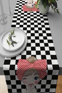 Siyah Pop Art Temalı Premium Masa Örtüsü Runner RNR111 Siyah Pop Art Temalı Premium Masa Örtüsü Runner RNR111