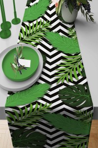 Yeşil Çiçek Desenli Premium Masa Örtüsü Runner RNR113 Yeşil Çiçek Desenli Premium Masa Örtüsü Runner RNR113