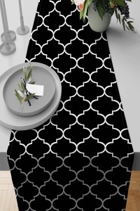Siyah Etnik Fas Kupa Desen Premium Masa Örtüsü Runner RNR121 Siyah Etnik Fas Kupa Desen Premium Masa Örtüsü Runner RNR121