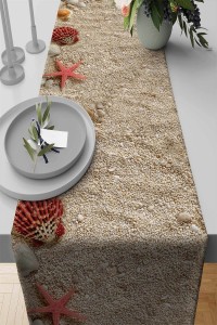 Bej 3D Üç Boyutlu Deniz Kabuklu Masa Örtüsü Runner RNR125 Bej 3D Üç Boyutlu Deniz Kabuklu Masa Örtüsü Runner RNR125