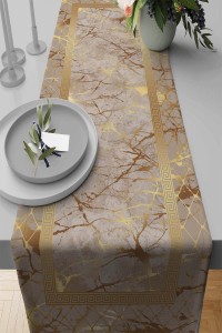Gold Çerçeveli Desen Premium Masa Örtüsü Runner RNR127 Gold Çerçeveli Desen Premium Masa Örtüsü Runner RNR127