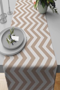 Bej Zigzag Desenli Premium Masa Örtüsü Runner RNR139 Bej Zigzag Desenli Premium Masa Örtüsü Runner RNR139