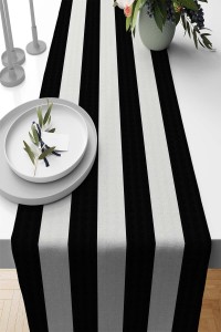 Siyah Çizgi Desenli Premium Masa Örtüsü Runner RNR151 Siyah Çizgi Desenli Premium Masa Örtüsü Runner RNR151