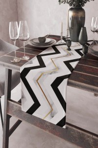 Gold Zigzaglı Desen Premium Masa Örtüsü Runner RNR156 Gold Zigzaglı Desen Premium Masa Örtüsü Runner RNR156