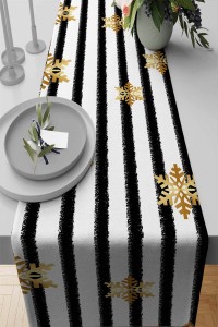 Siyah Christmas Desen Premium Masa Örtüsü Runner RNR158 Siyah Christmas Desen Premium Masa Örtüsü Runner RNR158