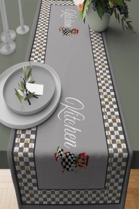 Gri Mutfak Temalı Premium Masa Örtüsü Runner RNR165 Gri Mutfak Temalı Premium Masa Örtüsü Runner RNR165