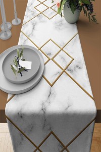 Gold Mermer Desenli Premium Masa Örtüsü Runner RNR178 Gold Mermer Desenli Premium Masa Örtüsü Runner RNR178
