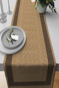 Bej Hasır Görünümlü Premium Masa Örtüsü Runner RNR189 Bej Hasır Görünümlü Premium Masa Örtüsü Runner RNR189