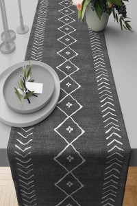 Gri Moroccan Etnik Premium Masa Örtüsü Runner RNR193 Gri Moroccan Etnik Premium Masa Örtüsü Runner RNR193