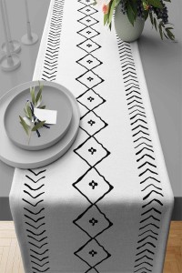 Beyaz Moroccan Etnik Premium Masa Örtüsü Runner RNR196 Beyaz Moroccan Etnik Premium Masa Örtüsü Runner RNR196