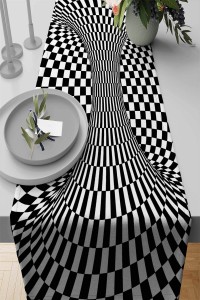 Siyah Beyaz İlizyon Desen Premium Masa Örtüsü Runner RNR202 Siyah Beyaz İlizyon Desen Premium Masa Örtüsü Runner RNR202