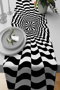 Siyah Beyaz İlizyon Desen Premium Masa Örtüsü Runner RNR204 Siyah Beyaz İlizyon Desen Premium Masa Örtüsü Runner RNR204