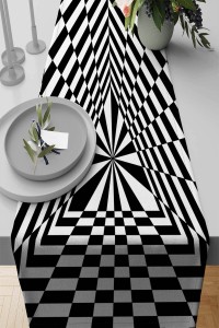 Siyah Beyaz İlizyon Desen Premium Masa Örtüsü Runner RNR208 Siyah Beyaz İlizyon Desen Premium Masa Örtüsü Runner RNR208