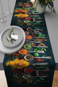 Siyah Mutfak Desenli Premium Masa Örtüsü Runner RNR223 Siyah Mutfak Desenli Premium Masa Örtüsü Runner RNR223