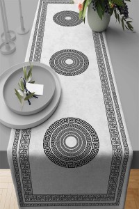 Beyaz Çerçeveli Desen Premium Masa Örtüsü Runner RNR229 Beyaz Çerçeveli Desen Premium Masa Örtüsü Runner RNR229