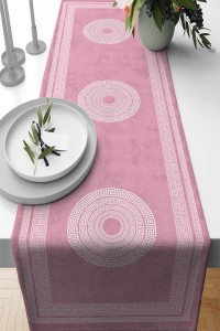 Pembe Çerçeveli Desen Premium Masa Örtüsü Runner RNR231 Pembe Çerçeveli Desen Premium Masa Örtüsü Runner RNR231