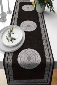 Siyah Çerçeveli Desen Premium Masa Örtüsü Runner RNR232 Siyah Çerçeveli Desen Premium Masa Örtüsü Runner RNR232