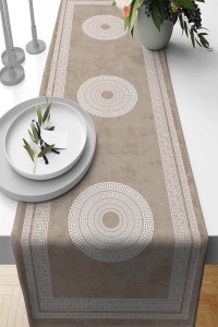 Bej Çerçeveli Desen Premium Masa Örtüsü Runner RNR233 Bej Çerçeveli Desen Premium Masa Örtüsü Runner RNR233