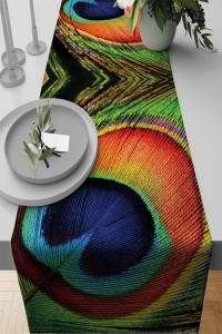 Çok Renkli Tavus Kuşu Premium Masa Örtüsü Runner RNR234