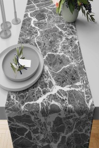 Gri Mermer Desenli Premium Masa Örtüsü Runner RNR238 Gri Mermer Desenli Premium Masa Örtüsü Runner RNR238