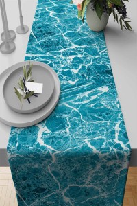 Mavi Mermer Desenli Premium Masa Örtüsü Runner RNR239 Mavi Mermer Desenli Premium Masa Örtüsü Runner RNR239