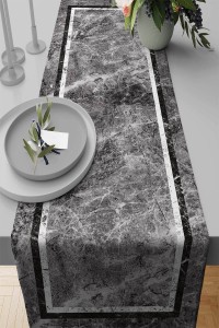 Gri Çerçeveli Desen Premium Masa Örtüsü Runner RNR240 Gri Çerçeveli Desen Premium Masa Örtüsü Runner RNR240