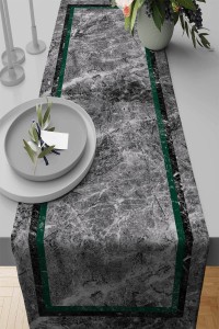 Yeşil Çerçeveli Desen Premium Masa Örtüsü Runner RNR243 Yeşil Çerçeveli Desen Premium Masa Örtüsü Runner RNR243