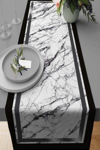 Silver Çerçeveli Desen Premium Masa Örtüsü Runner RNR244 Silver Çerçeveli Desen Premium Masa Örtüsü Runner RNR244