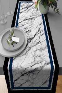 Lacivert Çerçeveli Desen Premium Masa Örtüsü Runner RNR245 Lacivert Çerçeveli Desen Premium Masa Örtüsü Runner RNR245