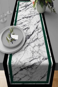 Yeşil Çerçeveli Desen Premium Masa Örtüsü Runner RNR247 Yeşil Çerçeveli Desen Premium Masa Örtüsü Runner RNR247