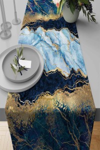 Mavi Mermer Desenli Premium Masa Örtüsü Runner RNR249 Mavi Mermer Desenli Premium Masa Örtüsü Runner RNR249