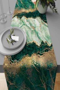 Yeşil Mermer Görünümlü Premium Masa Örtüsü Runner RNR251 Yeşil Mermer Görünümlü Premium Masa Örtüsü Runner RNR251