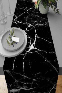 Siyah Mermer Desenli Premium Masa Örtüsü Runner RNR253 Siyah Mermer Desenli Premium Masa Örtüsü Runner RNR253