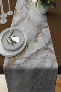 Gri Mermer Desenli Premium Masa Örtüsü Runner RNR255 Gri Mermer Desenli Premium Masa Örtüsü Runner RNR255