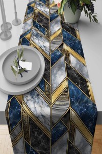 Mavi Mermer Desenli Premium Masa Örtüsü Runner RNR256 Mavi Mermer Desenli Premium Masa Örtüsü Runner RNR256