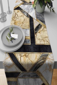 Gold Mermer Görünümlü Premium Masa Örtüsü Runner RNR257 Gold Mermer Görünümlü Premium Masa Örtüsü Runner RNR257