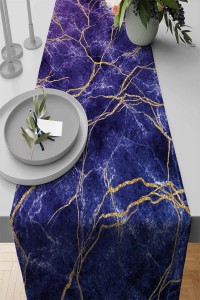 Mor Mermer Desenli Premium Masa Örtüsü Runner RNR260 Mor Mermer Desenli Premium Masa Örtüsü Runner RNR260