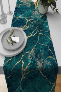 Petrol Mermer Görünümlü Premium Masa Örtüsü Runner RNR262 Petrol Mermer Görünümlü Premium Masa Örtüsü Runner RNR262