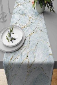 Buz Mavisi Mermer Desenli Premium Masa Örtüsü Runner RNR264 Buz Mavisi Mermer Desenli Premium Masa Örtüsü Runner RNR264