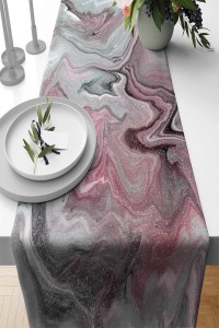 Pembe Mermer Desenli Premium Masa Örtüsü Runner RNR266 Pembe Mermer Desenli Premium Masa Örtüsü Runner RNR266