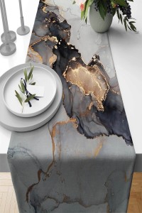 Gri Mermer Desenli Premium Masa Örtüsü Runner RNR267 Gri Mermer Desenli Premium Masa Örtüsü Runner RNR267